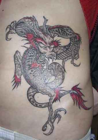 colorful Asian Eastern Oriental style dragon tattoo · white tiger and blue